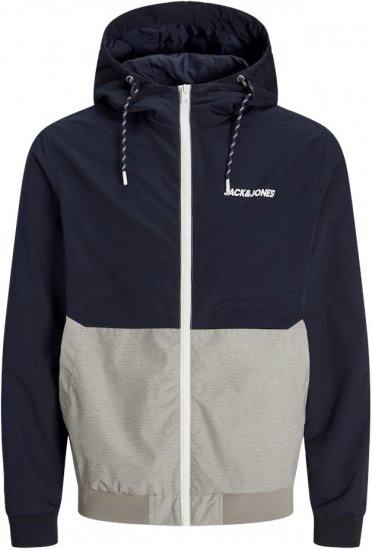 Jack & Jones RUSH White/Grey Blocking Bomber Jacket with Hood Dark Blue - Jakne - Muške Jakne Veliki Brojevi