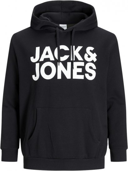 Jack & Jones CORP LOGO Large Print Hoodie Black - Puloveri & dukserice - Muške Puloveri & dukserice veliki brojevi
