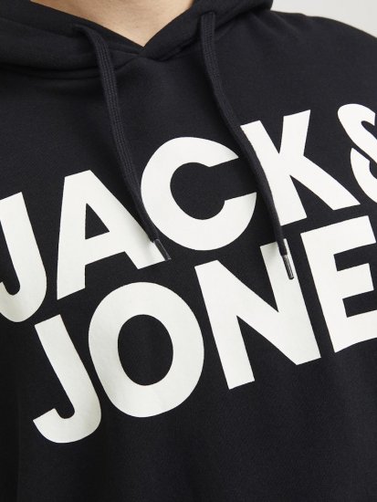 Jack & Jones CORP LOGO Large Print Hoodie Black - Puloveri & dukserice - Muške Puloveri & dukserice veliki brojevi