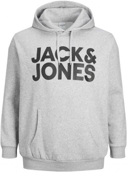 Jack & Jones CORP LOGO Large Print Hoodie Light Grey Melange - Puloveri & dukserice - Muške Puloveri & dukserice veliki brojevi