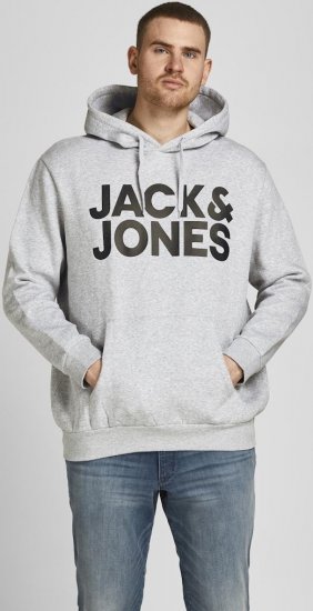 Jack & Jones CORP LOGO Large Print Hoodie Light Grey Melange - Puloveri & dukserice - Muške Puloveri & dukserice veliki brojevi