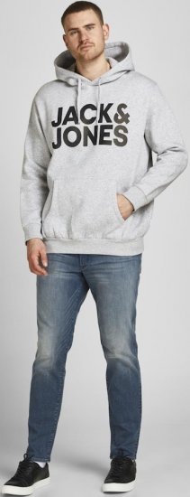 Jack & Jones CORP LOGO Large Print Hoodie Light Grey Melange - Puloveri & dukserice - Muške Puloveri & dukserice veliki brojevi