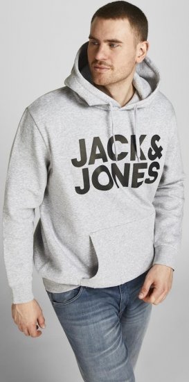Jack & Jones CORP LOGO Large Print Hoodie Light Grey Melange - Puloveri & dukserice - Muške Puloveri & dukserice veliki brojevi
