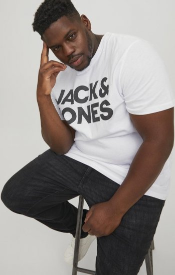 Jack & Jones CORP Logo T-Shirt White w Large Black Print - Majice Kratkih Rukava - Muške Majice Kratkih Rukava Veliki Brojevi 