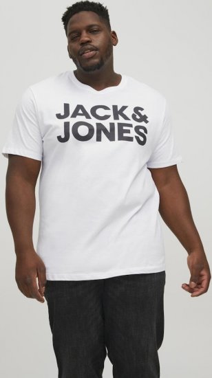 Jack & Jones CORP Logo T-Shirt White w Large Black Print - Majice Kratkih Rukava - Muške Majice Kratkih Rukava Veliki Brojevi 