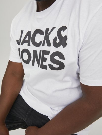 Jack & Jones CORP Logo T-Shirt White w Large Black Print - Majice Kratkih Rukava - Muške Majice Kratkih Rukava Veliki Brojevi 