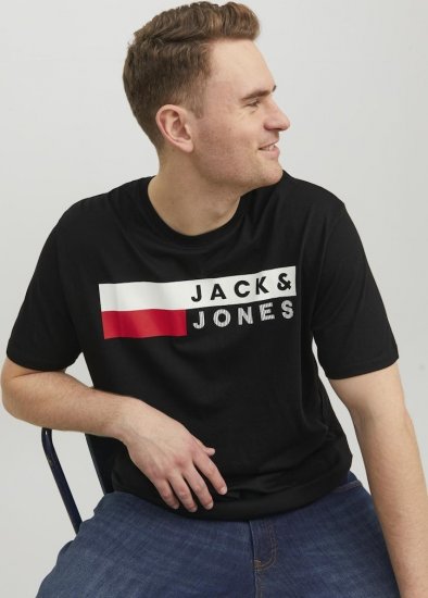 Jack & Jones CORP Logo T-Shirt Black/PLAY 4 - Majice Kratkih Rukava - Muške Majice Kratkih Rukava Veliki Brojevi 