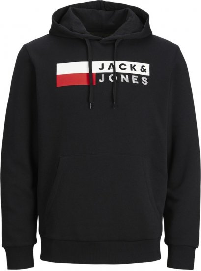 Jack & Jones CORP LOGO PLAY 4 Print Hoodie Black - Puloveri & dukserice - Muške Puloveri & dukserice veliki brojevi