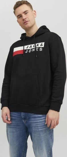 Jack & Jones CORP LOGO PLAY 4 Print Hoodie Black - Puloveri & dukserice - Muške Puloveri & dukserice veliki brojevi