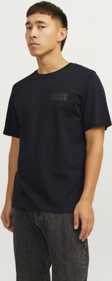Jack & Jones CORP Logo T-Shirt Black w Small Black Print - Majice Kratkih Rukava - Muške Majice Kratkih Rukava Veliki Brojevi 