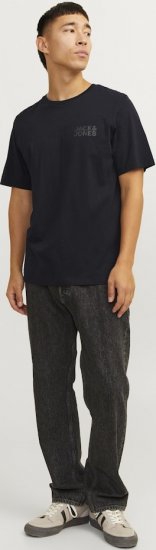 Jack & Jones CORP Logo T-Shirt Black w Small Black Print - Majice Kratkih Rukava - Muške Majice Kratkih Rukava Veliki Brojevi 