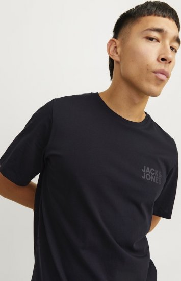 Jack & Jones CORP Logo T-Shirt Black w Small Black Print - Majice Kratkih Rukava - Muške Majice Kratkih Rukava Veliki Brojevi 