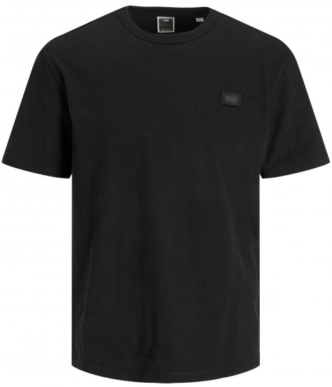 Jack & Jones JCOCLASSIC WAFFLE BADGE TEE Black - Majice Kratkih Rukava - Muške Majice Kratkih Rukava Veliki Brojevi 