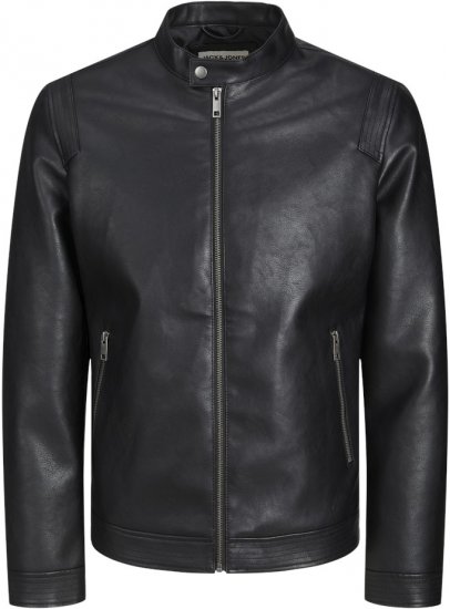 Jack & Jones Rocky Urban Rider Leather Jacket Black - Jakne - Muške Jakne Veliki Brojevi