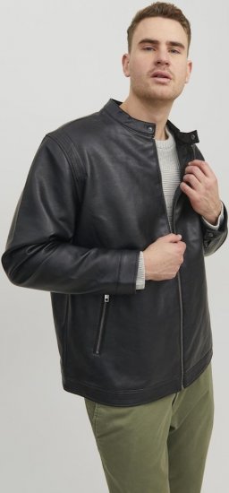 Jack & Jones Rocky Urban Rider Leather Jacket Black - Jakne - Muške Jakne Veliki Brojevi