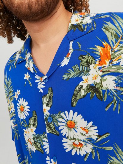 Jack & Jones JORLUKE FLORES Resort Shirt Nautical Blue - Košulje - Muške Košulje Veliki Brojevi