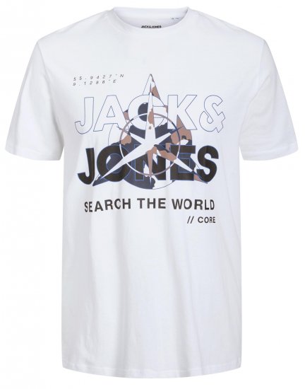 Jack & Jones JCOHUNT T-Shirt White - Majice Kratkih Rukava - Muške Majice Kratkih Rukava Veliki Brojevi 