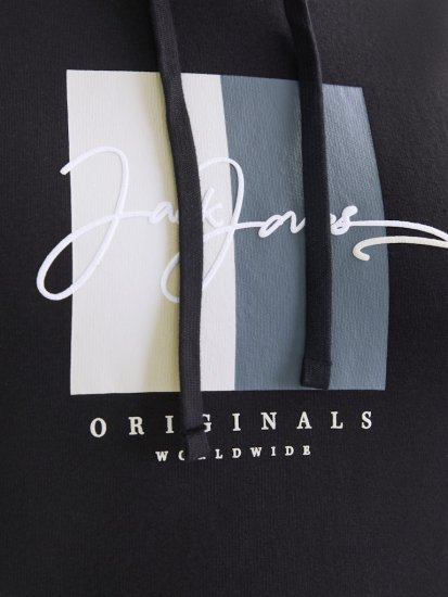 Jack & Jones Frederiksberg Box Script Hoodie Black - Puloveri & dukserice - Muške Puloveri & dukserice veliki brojevi