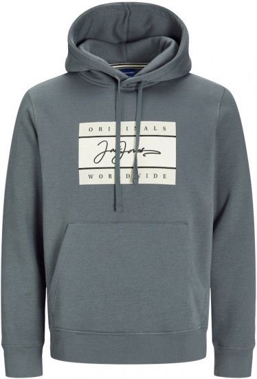 Jack & Jones Frederiksberg Box Script Hoodie Grey - Puloveri & dukserice - Muške Puloveri & dukserice veliki brojevi