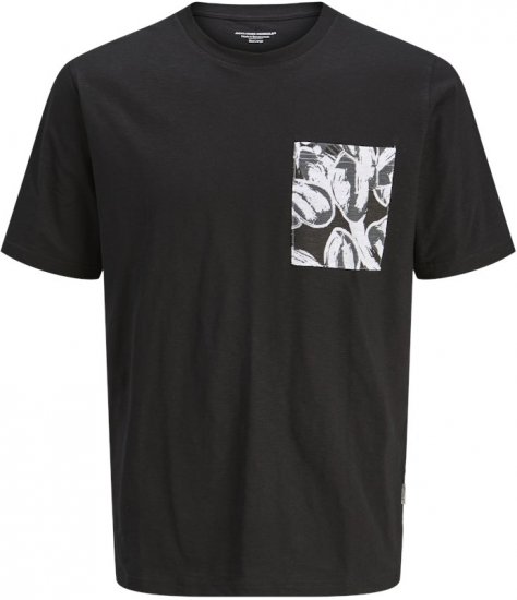Jack & Jones Split Pocket Print T-Shirt Black - Majice Kratkih Rukava - Muške Majice Kratkih Rukava Veliki Brojevi 