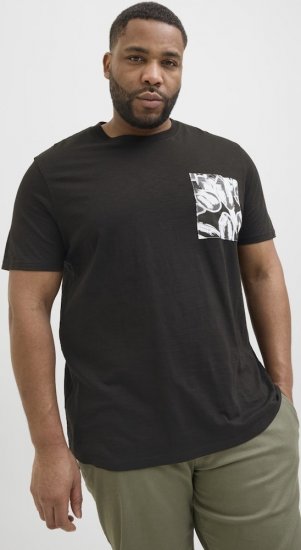Jack & Jones Split Pocket Print T-Shirt Black - Majice Kratkih Rukava - Muške Majice Kratkih Rukava Veliki Brojevi 