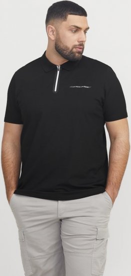 Jack & Jones Fusion Pique Zipper Polo Black - Polo majice - Muške Polo Majice Veliki Brojevi
