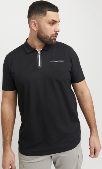 Jack & Jones Fusion Pique Zipper Polo Black - Polo majice - Muške Polo Majice Veliki Brojevi