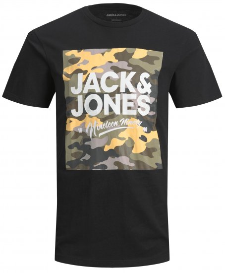 Jack & Jones JJPETE SHAPE Camo Print T-Shirt Black - Majice Kratkih Rukava - Muške Majice Kratkih Rukava Veliki Brojevi 