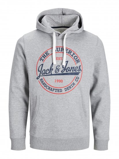 Jack & Jones JJBRAT SWEAT Hoodie Light Grey - Puloveri & dukserice - Muške Puloveri & dukserice veliki brojevi
