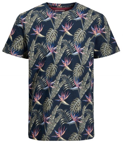 Jack & Jones JJCOASTAL AOP T-Shirt Navy - Majice Kratkih Rukava - Muške Majice Kratkih Rukava Veliki Brojevi 
