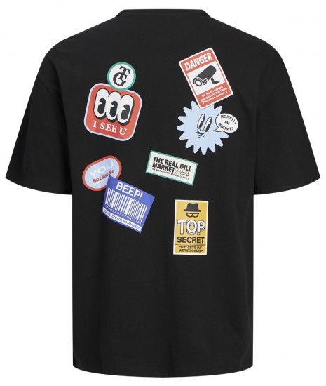 Jack & Jones JORDECAL T-Shirt with Back Print Black - Majice Kratkih Rukava - Muške Majice Kratkih Rukava Veliki Brojevi 