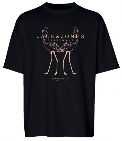 Jack & Jones JORLAFAYETTE 2 FST T-Shirt Black - Majice Kratkih Rukava - Muške Majice Kratkih Rukava Veliki Brojevi 