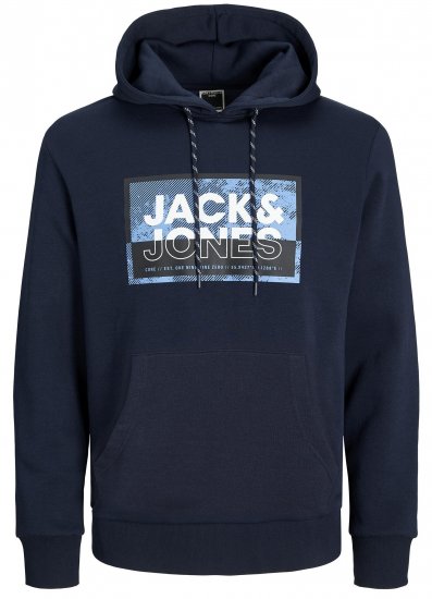 Jack & Jones JCOLOGAN SS24 PRINT Hoodie Navy Blazer - Puloveri & dukserice - Muške Puloveri & dukserice veliki brojevi