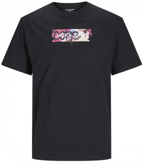 Jack & Jones JCOSUMMER PRINT T-Shirt Black - Majice Kratkih Rukava - Muške Majice Kratkih Rukava Veliki Brojevi 