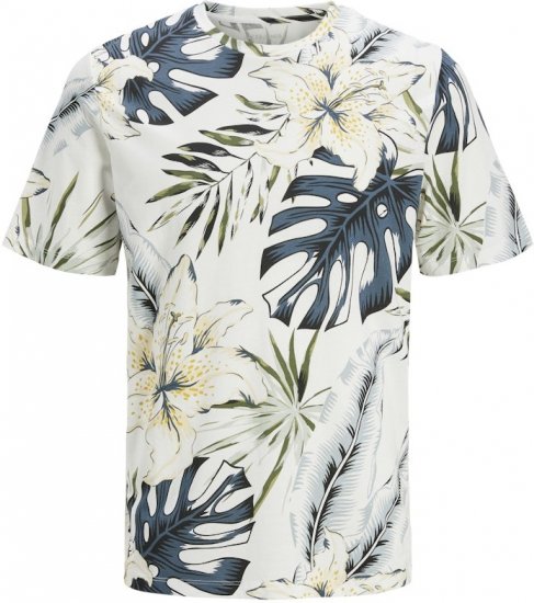 Jack & Jones Hawaii AOP Crew Neck T-Shirt White - Majice Kratkih Rukava - Muške Majice Kratkih Rukava Veliki Brojevi 