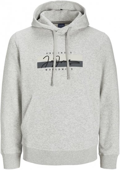 Jack & Jones Frederiksberg Box Script Hoodie White Melange - Puloveri & dukserice - Muške Puloveri & dukserice veliki brojevi