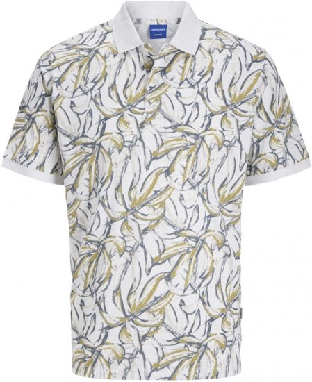 Jack & Jones Split AOP Print Polo White - Polo majice - Muške Polo Majice Veliki Brojevi