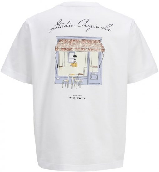 Jack & Jones Lington Back And Front Print Crew Neck T-Shirt Bright White - Majice Kratkih Rukava - Muške Majice Kratkih Rukava Veliki Brojevi 
