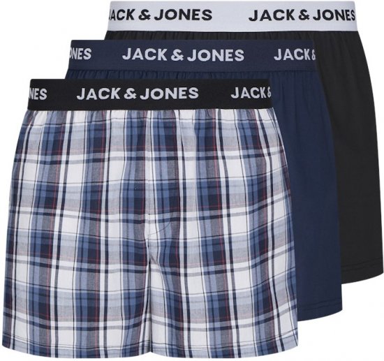 Jack & Jones Saigon Blue/Red Check Woven Boxers 3-Pack Navy Blazer - Donje rublje & kupaće hlače - muške donje rublje veliki brojevi