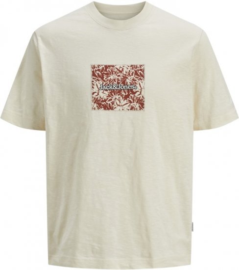 Jack & Jones Split Branding AOP Crew Neck T-Shirt Antique White - Majice Kratkih Rukava - Muške Majice Kratkih Rukava Veliki Brojevi 