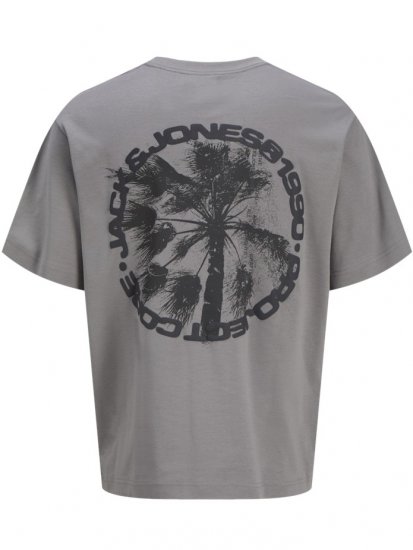Jack & Jones Summer Sago Print Crew Neck T-Shirt Gray Flannel - Majice Kratkih Rukava - Muške Majice Kratkih Rukava Veliki Brojevi 
