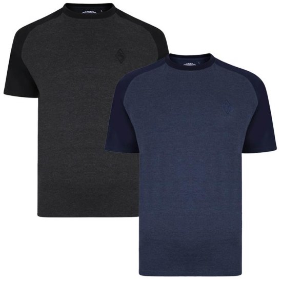 Kam Jeans 5314 Raglan T-Shirt Charcoal/Insignia Twin Pack - Majice Kratkih Rukava - Muške Majice Kratkih Rukava Veliki Brojevi 