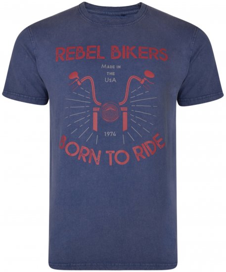 Kam Jeans 5319 Rebel Bikers T-shirt Indigo Blue - Majice Kratkih Rukava - Muške Majice Kratkih Rukava Veliki Brojevi 