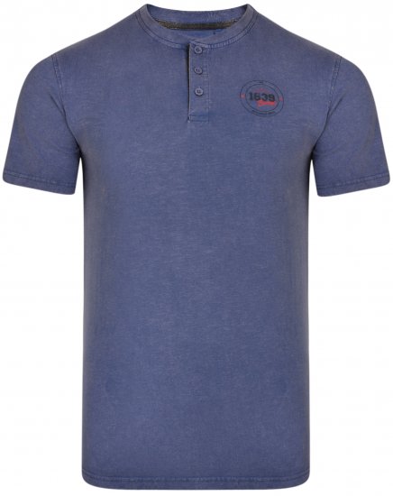 Kam Jeans 5320 Buttoned T-shirts Indigo Blue - Majice Kratkih Rukava - Muške Majice Kratkih Rukava Veliki Brojevi 
