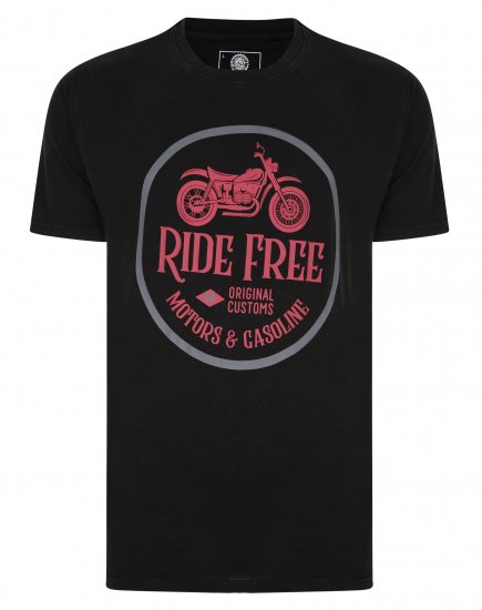 Kam Jeans Ride Free Crew Neck T-Shirt Black - Majice Kratkih Rukava - Muške Majice Kratkih Rukava Veliki Brojevi 