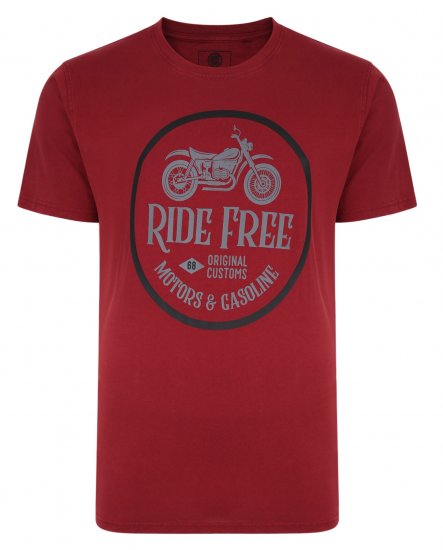 Kam Jeans Ride Free Crew Neck T-Shirt Wine - Majice Kratkih Rukava - Muške Majice Kratkih Rukava Veliki Brojevi 