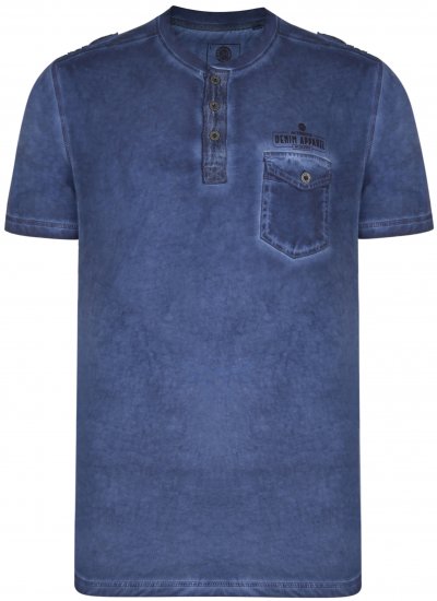 Kam Jeans 5343 Grandad collar T-shirt Indigo - Majice Kratkih Rukava - Muške Majice Kratkih Rukava Veliki Brojevi 