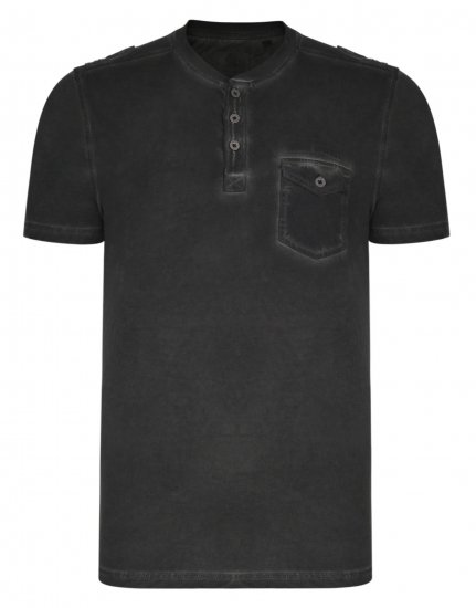 Kam Jeans Grandad Collar Fashion Tee Black - Majice Kratkih Rukava - Muške Majice Kratkih Rukava Veliki Brojevi 