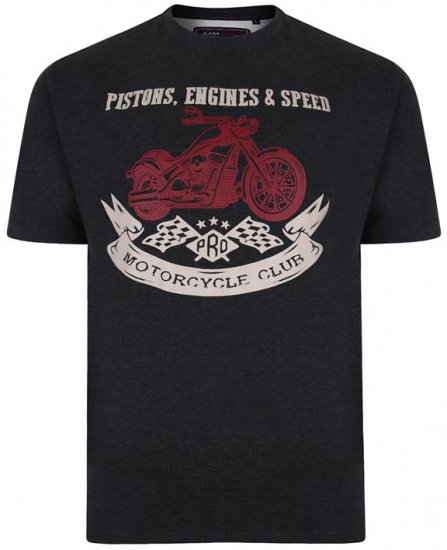 Kam Jeans 5351 Piston Motors Club T-shirt Charcoal - Majice Kratkih Rukava - Muške Majice Kratkih Rukava Veliki Brojevi 