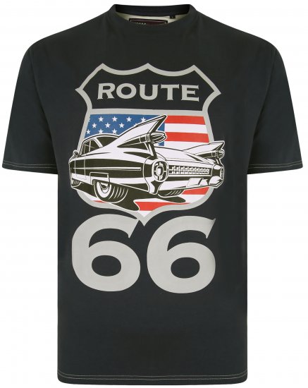 Kam Jeans 5353 Route 66 Print T-shirt Black - Majice Kratkih Rukava - Muške Majice Kratkih Rukava Veliki Brojevi 